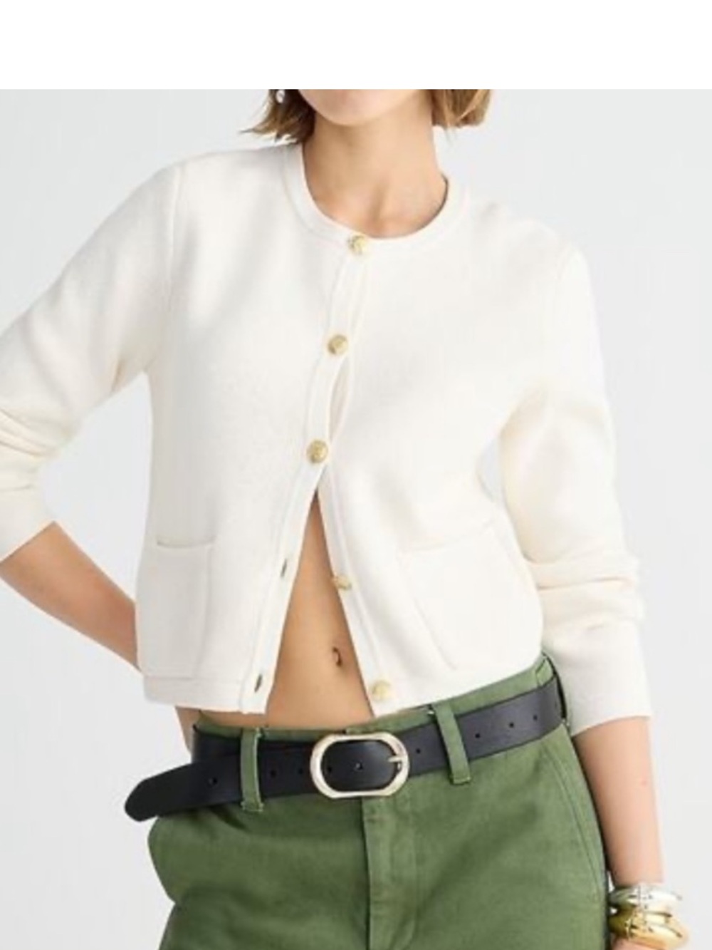 J. Crew Cream Cropped Button Cardigan